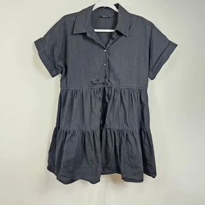 Deluc Tilda Mini Shirt Dress in Charcoal - Size M